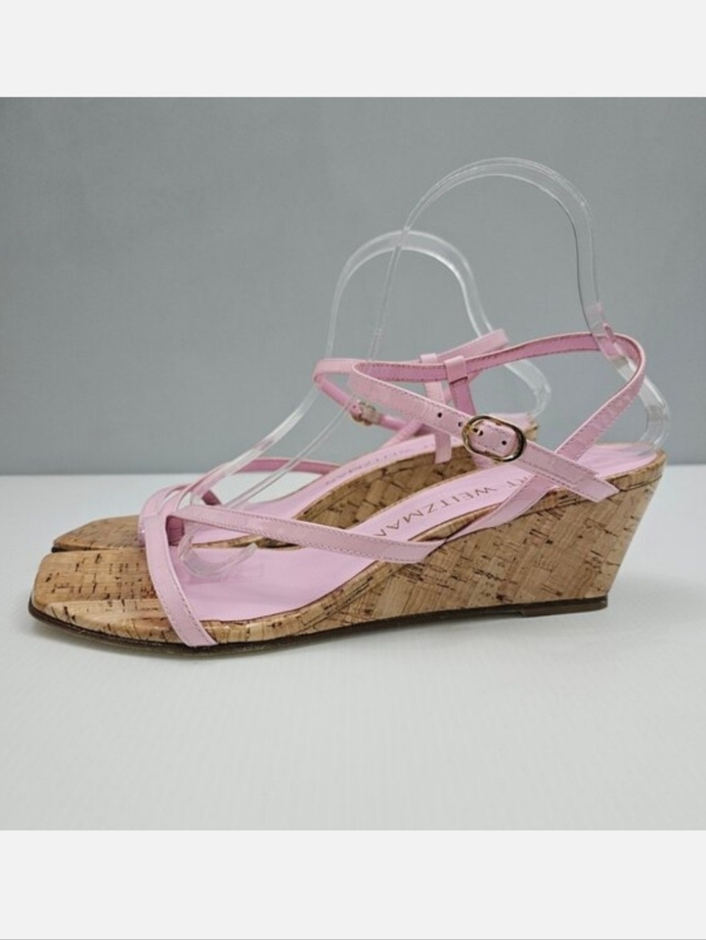 Stuart Weitzman Oasis 50 Cork Wedge Sandal Womens 10 Light Pink Strappy Designer